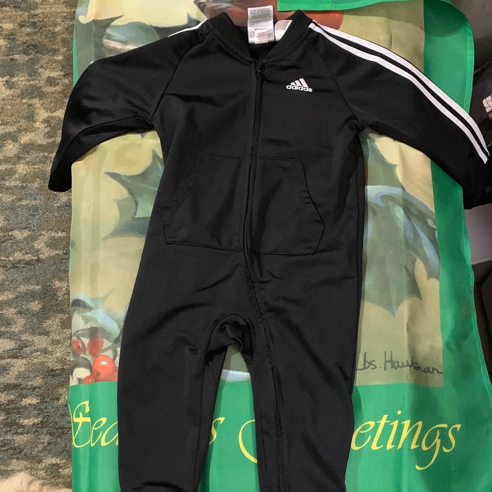 Adidas Kids Black Bodysuit with White Stripes